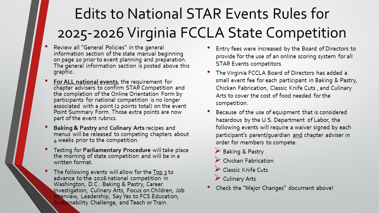 Va Star Program 2026 Edits to National STAR Events for Virginia FCCLA – Virginia ...
